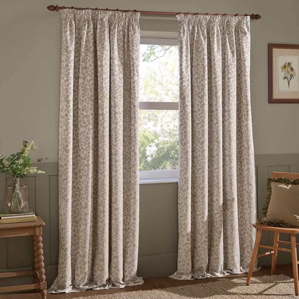 Wylder Grace Leaf Jacquard Fully Lined Pencil Pleat Curtain Pair in Natural 2