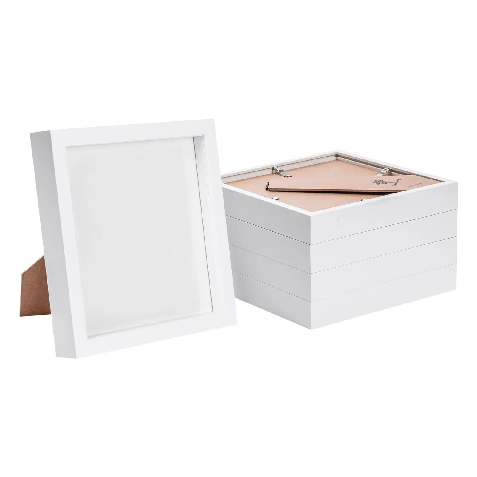 Nicola Spring 5x 3D Box Photo Frames - 8" x 8" - Square Box Picture Display Frame in White
