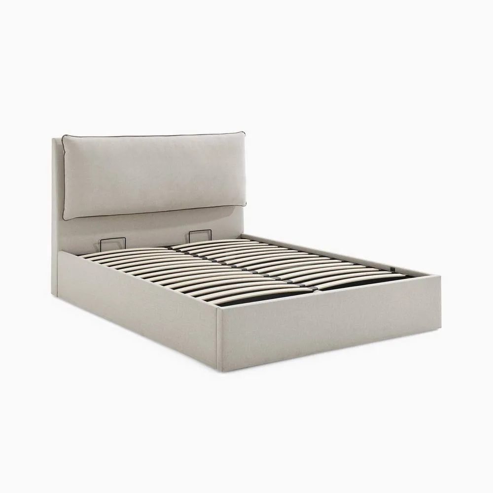 FurnitureboxUK Tilly Beige & Brown Herringbone Fabric Ottoman Bed Frame 6
