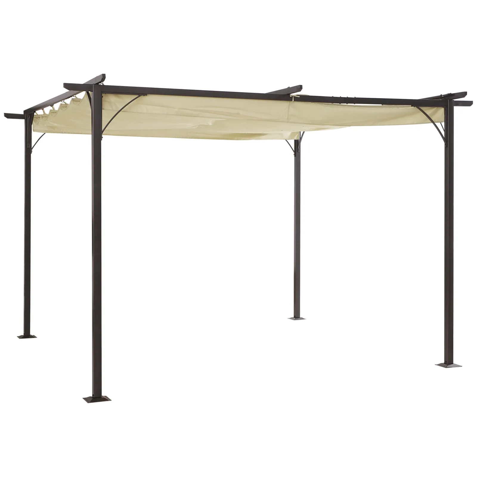 OUTSUNNY 3.5 x 3.5M Steel Pergola Gazebo Backyard Porch Awning Retractable Canopy in Beige 2