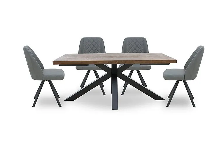 Jupiter Dining Table with Star Base and 4 Swivel Chairs - Grey