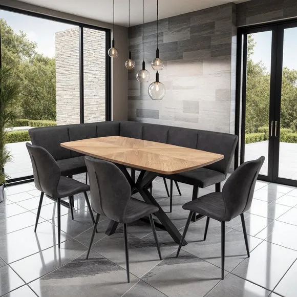 Hampton Dining Table with 3 Sheldon Faux Leather Dining Chairs and Corner Bench