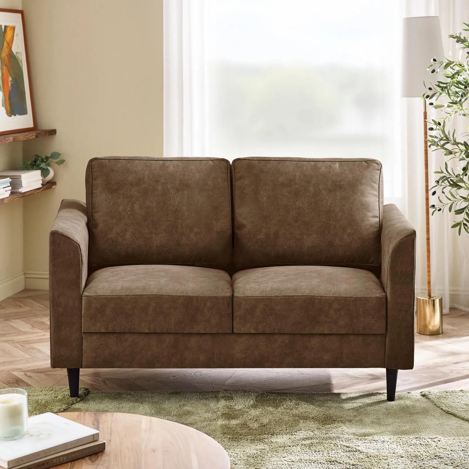 FurnitureboxUK Logan Brown Faux Leather 2 Seater Sofa 2