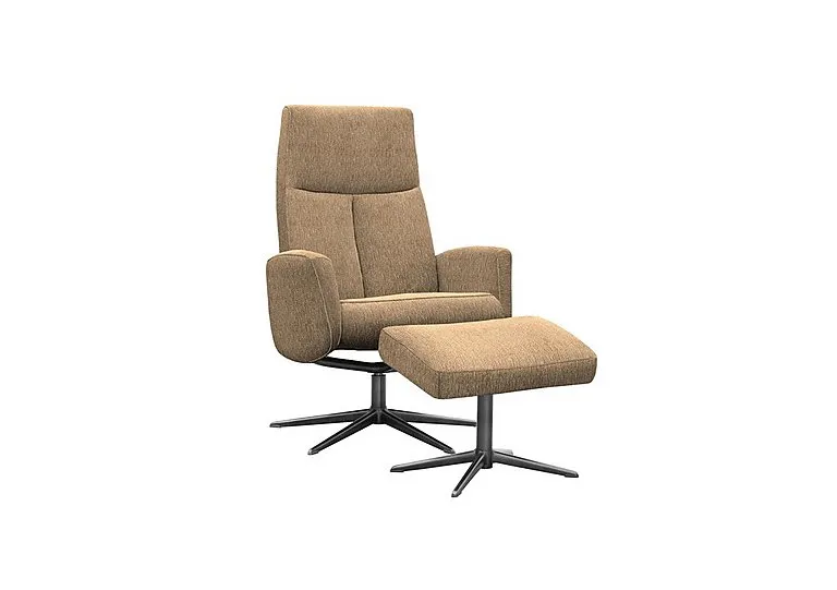 Vaasa Fabric Swivel Recliner Chair and Footstool with Black Base - Boucle Cocoa
