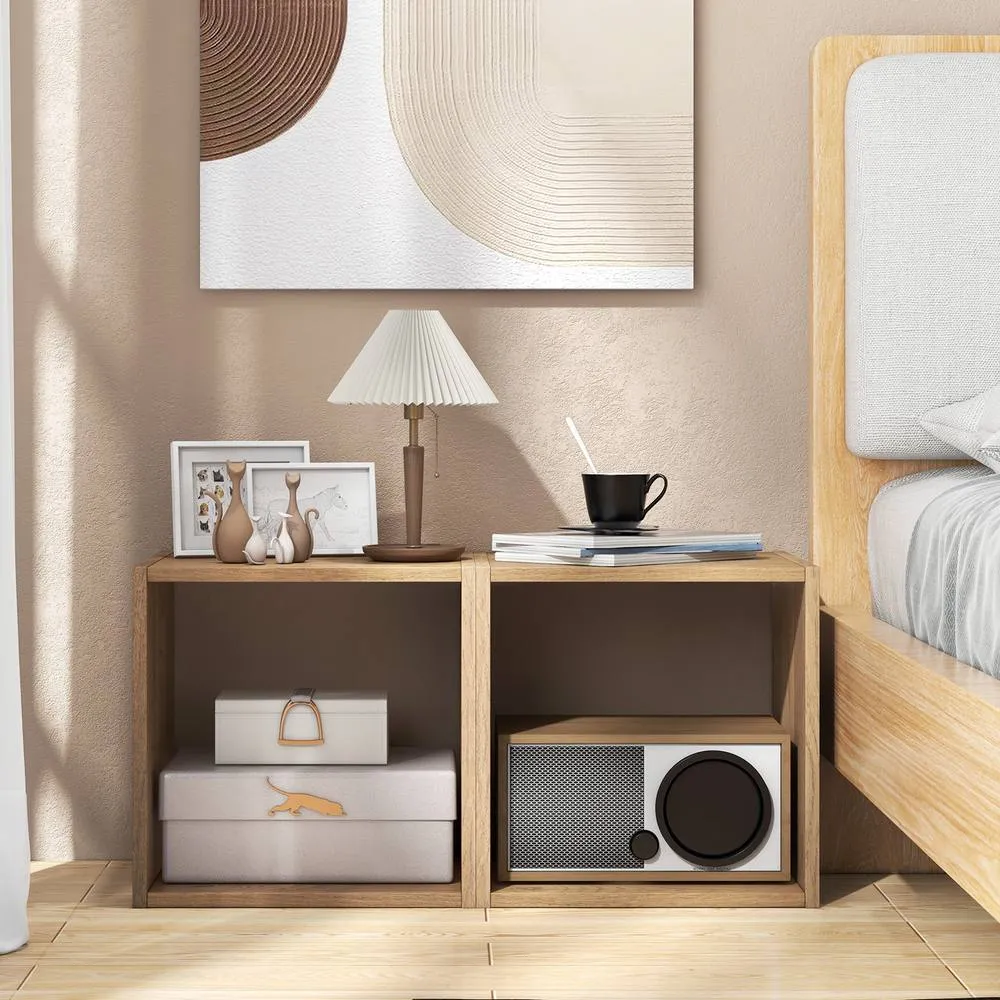 Costway 2 Pieces Decorative Cube Storage Organizers Wooden Vinyl Record Storage Cubes in Natural 4