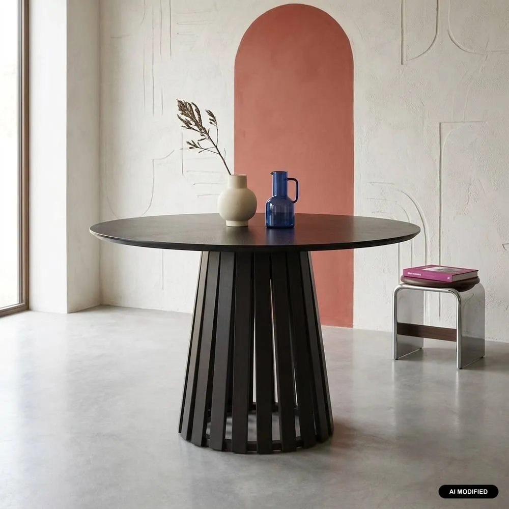 sweeek Round dining table rubberwood & oak veneer, seats 4 in Black