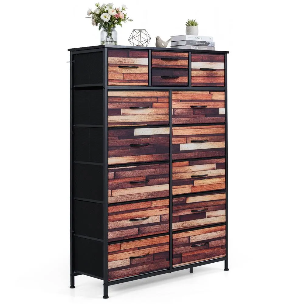 Costway 14-Drawer Dresser Storage Chest w/Fabric Drawers Storage Organizer in Brown