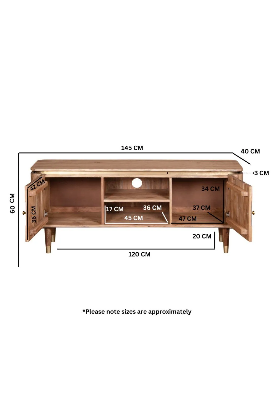 IH Design Alicia Acacia Wood TV Unit Upto 60 Inch in Grey 6