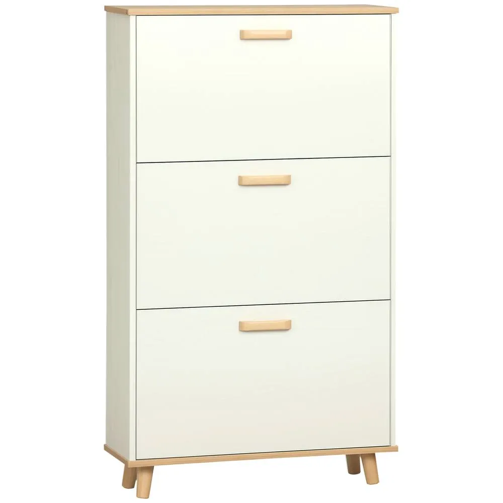 HOMCOM Slim Shoe Storage Cabinet with 3 Drawers & Adjustable Shelves for Hallway in Cream 2