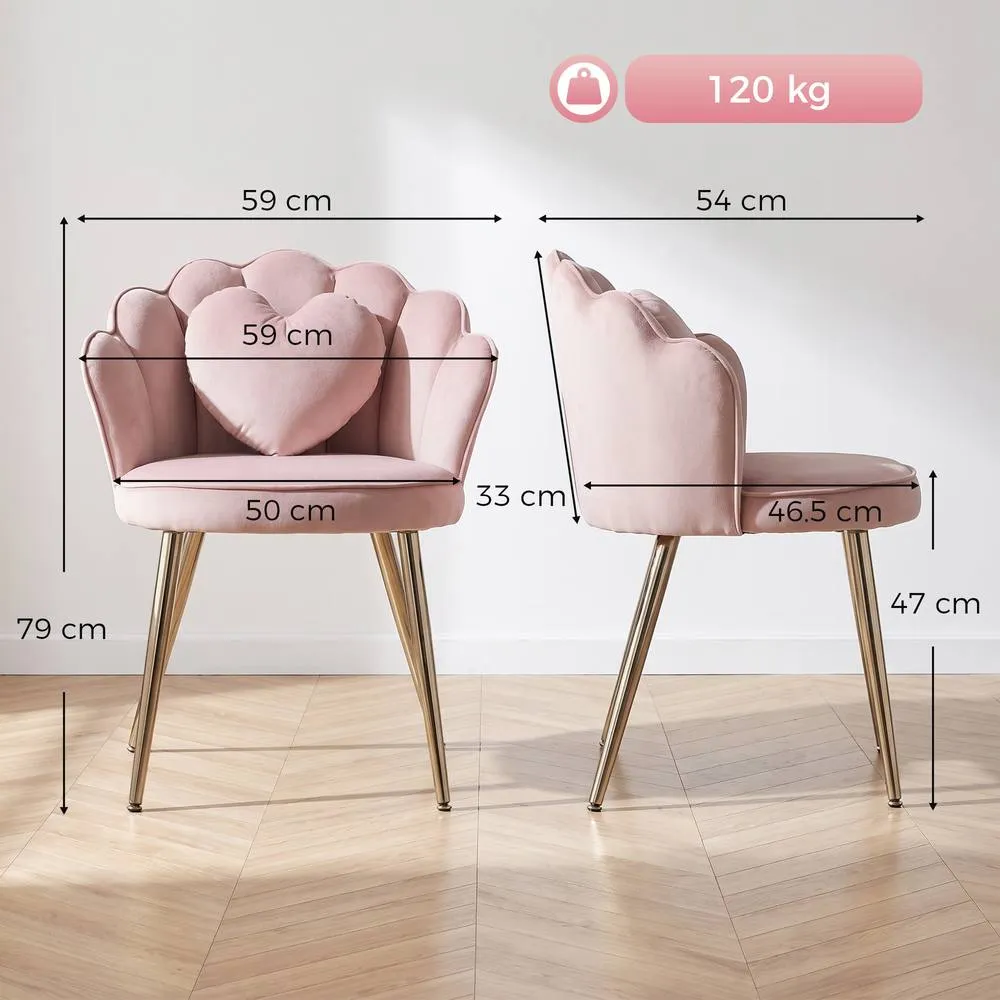 HOMCOM Accent Chair with Heart Pillow Velvet Upholstered Lotus Back Pink 3
