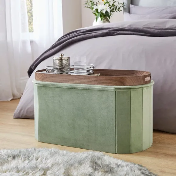 Recycled Velour Lozenge Ottoman with Tray 2