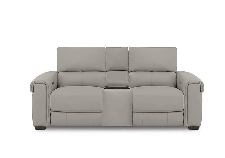 Nixon 2 Seater Leather Power Recliner Sofa with Cupholder Power Console - Silver Grey