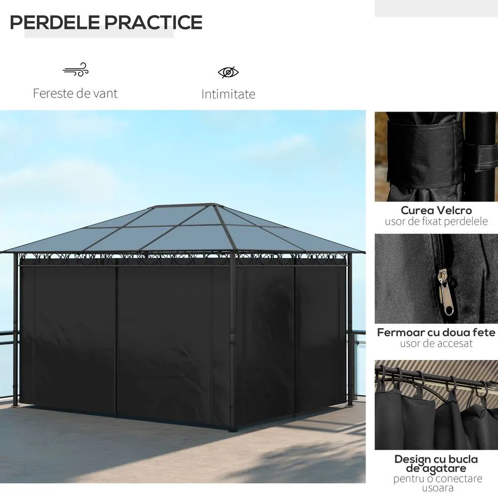 OUTSUNNY Hardtop Gazebo for Garden Party w/ Polycarbonate Curtains in Light Grey 6