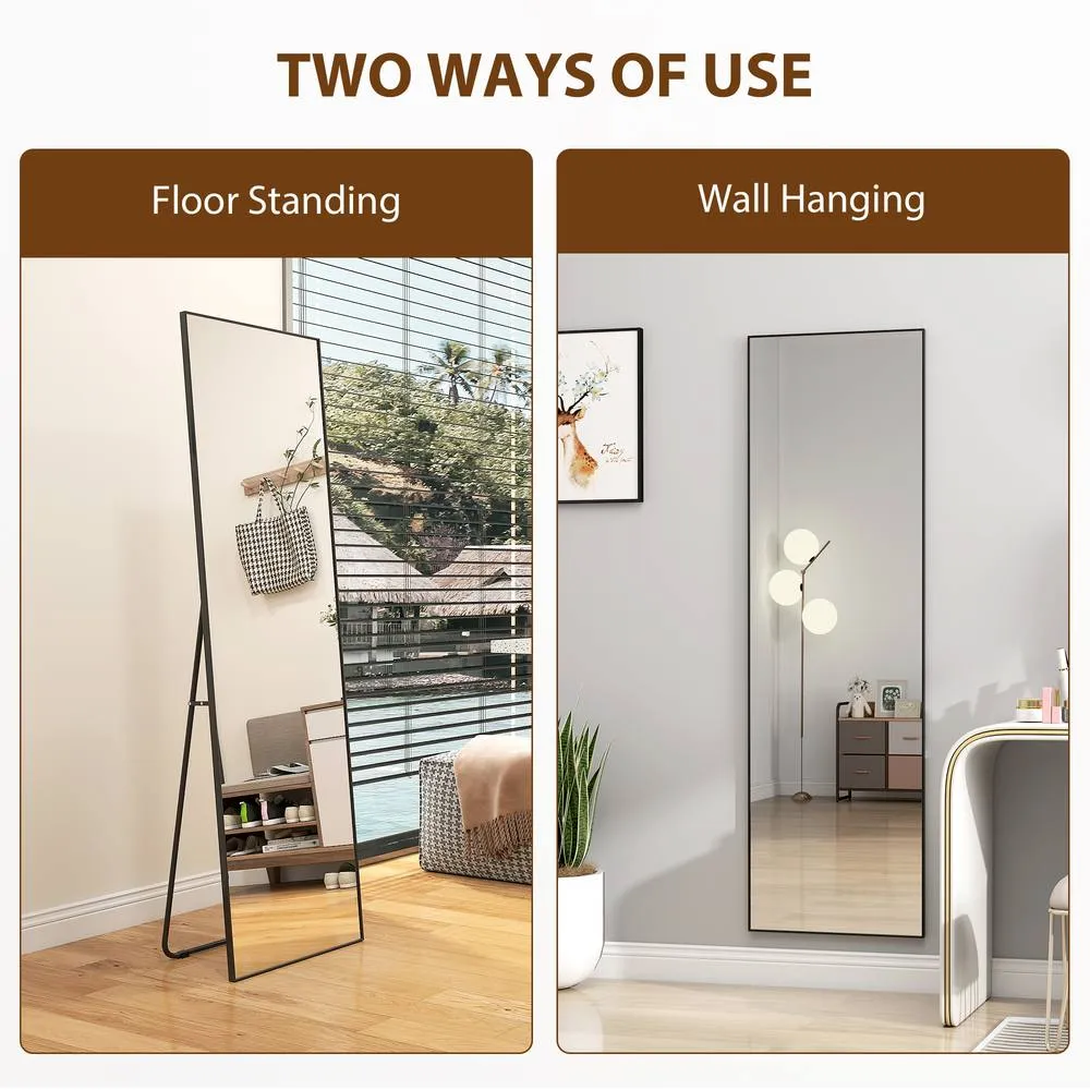 HOMCOM Full Length Mirror, Standing or Wall-Mounted Dressing Mirror, Black 6