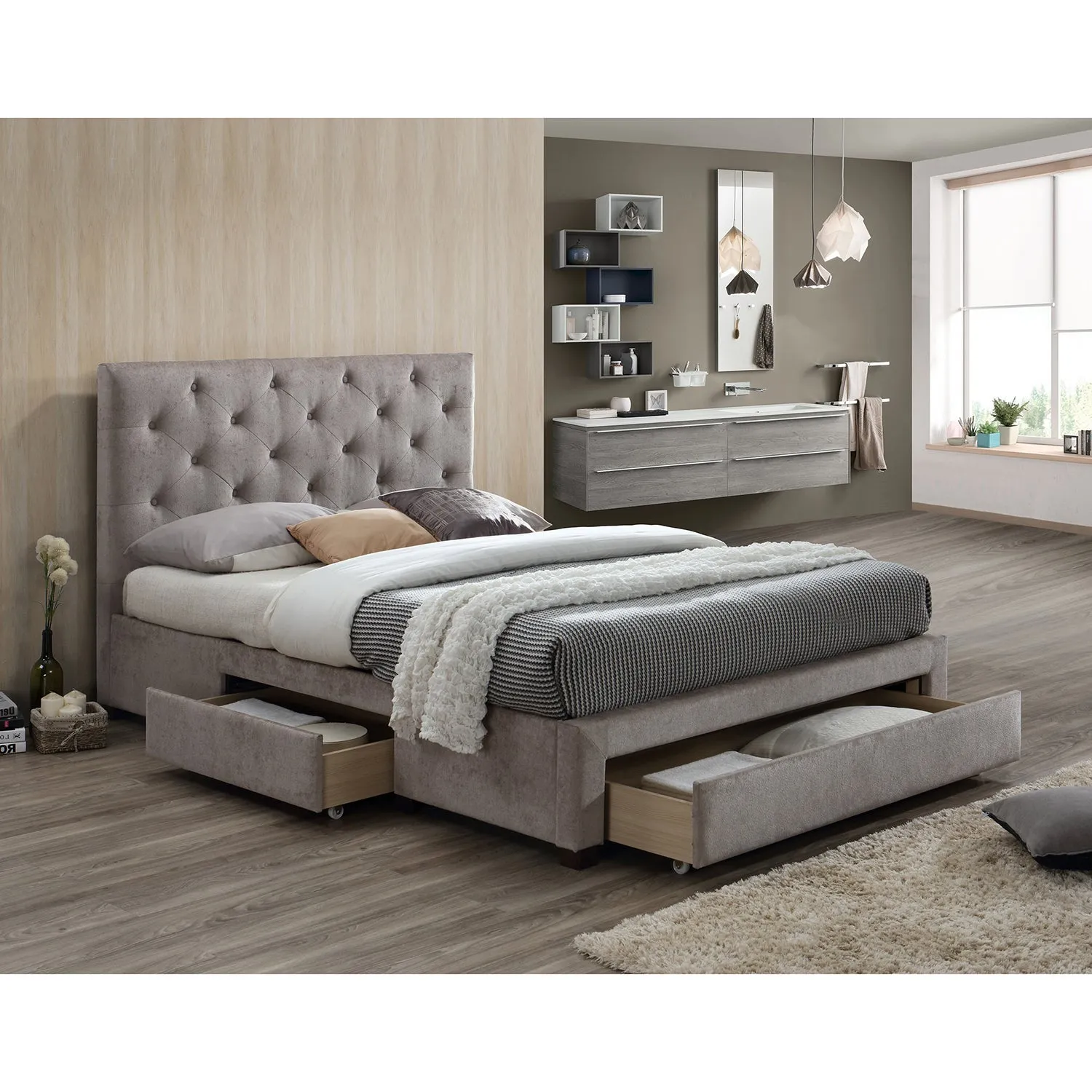Monet Mink Fabric Bed Frame Mink (Brown)