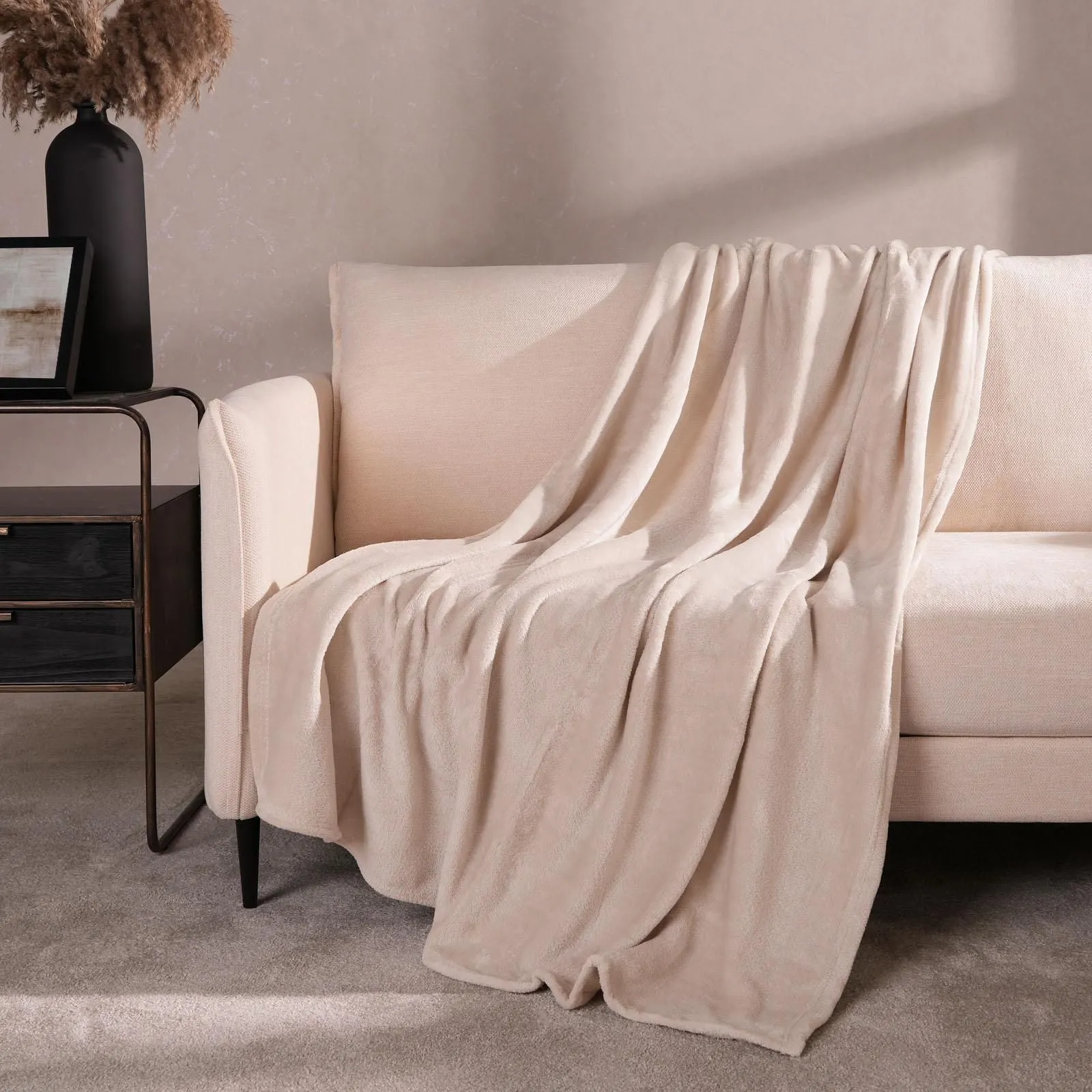 OHS Ultra Soft Flannel Fleece Throw Blanket in Light Brown