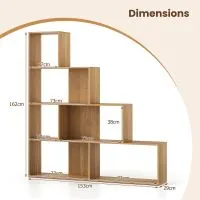 Costway 4-Tier Stepped Bookshelf Modern Ladder Bookcase w/6 Storage Cubes in Natural 3