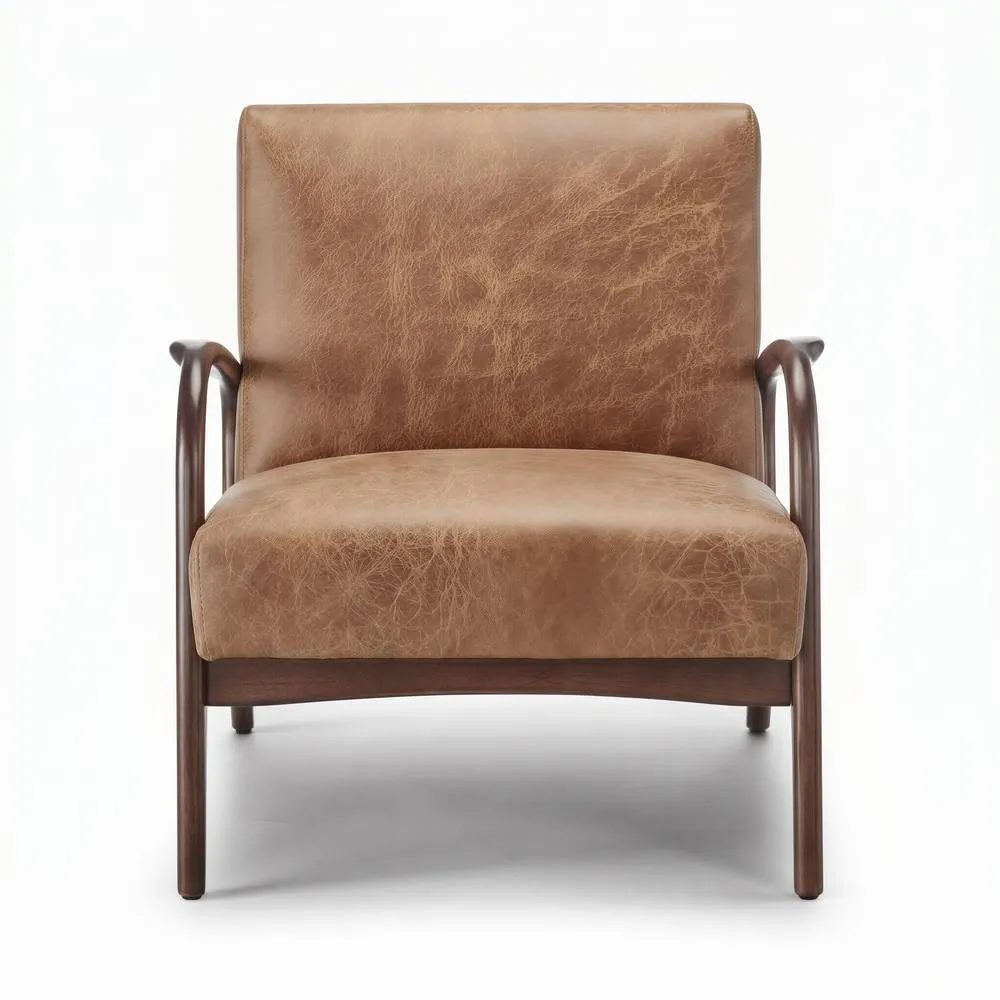 FurnitureboxUK Esmeray Tan Faux Leather Mid Century Modern Accent Chair 4