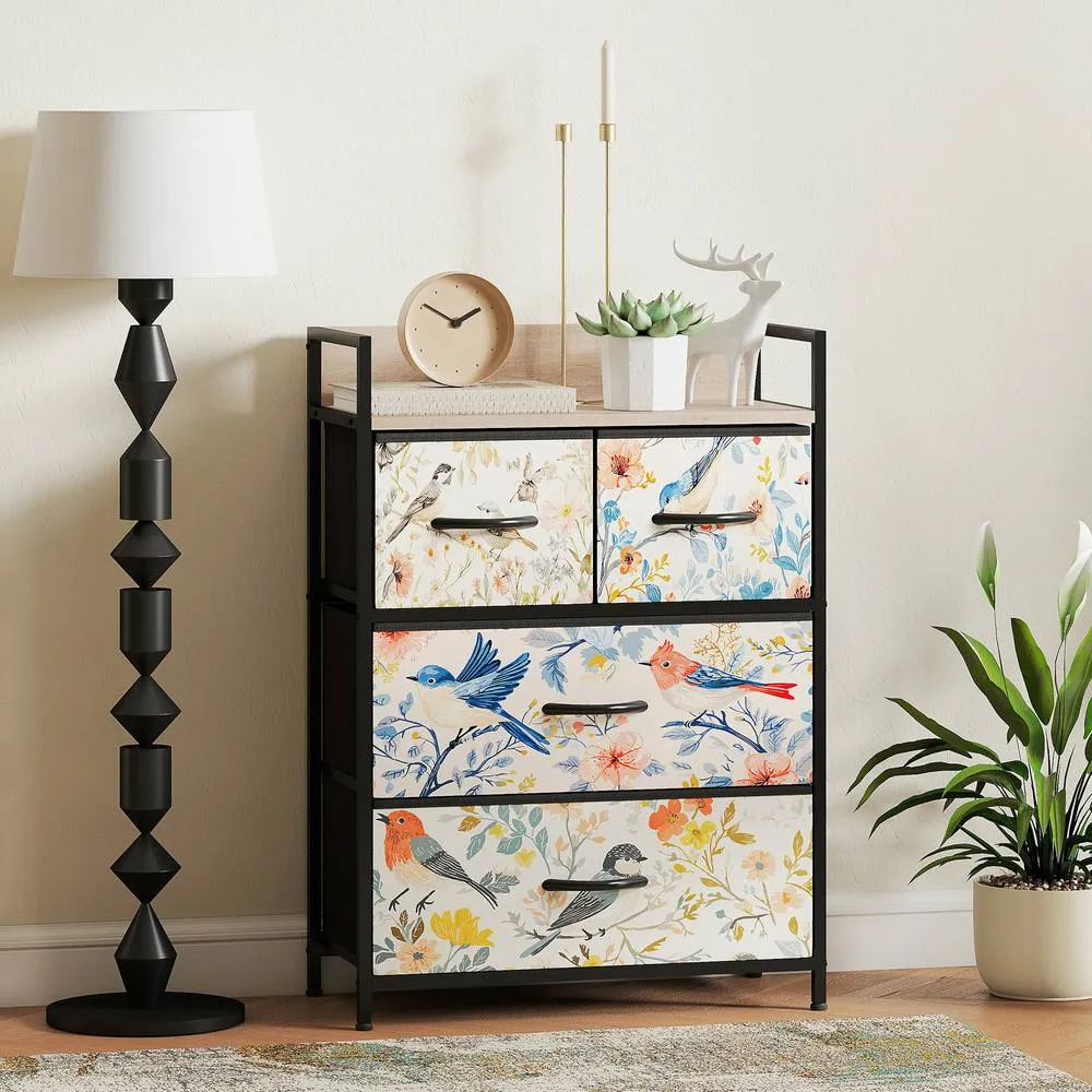 HOMCOM Chest of Drawers, Fabric Dresser with Open Shelf in White