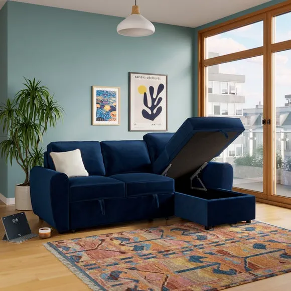 Layton Velvet Corner Trundle Storage Sofa Bed 3