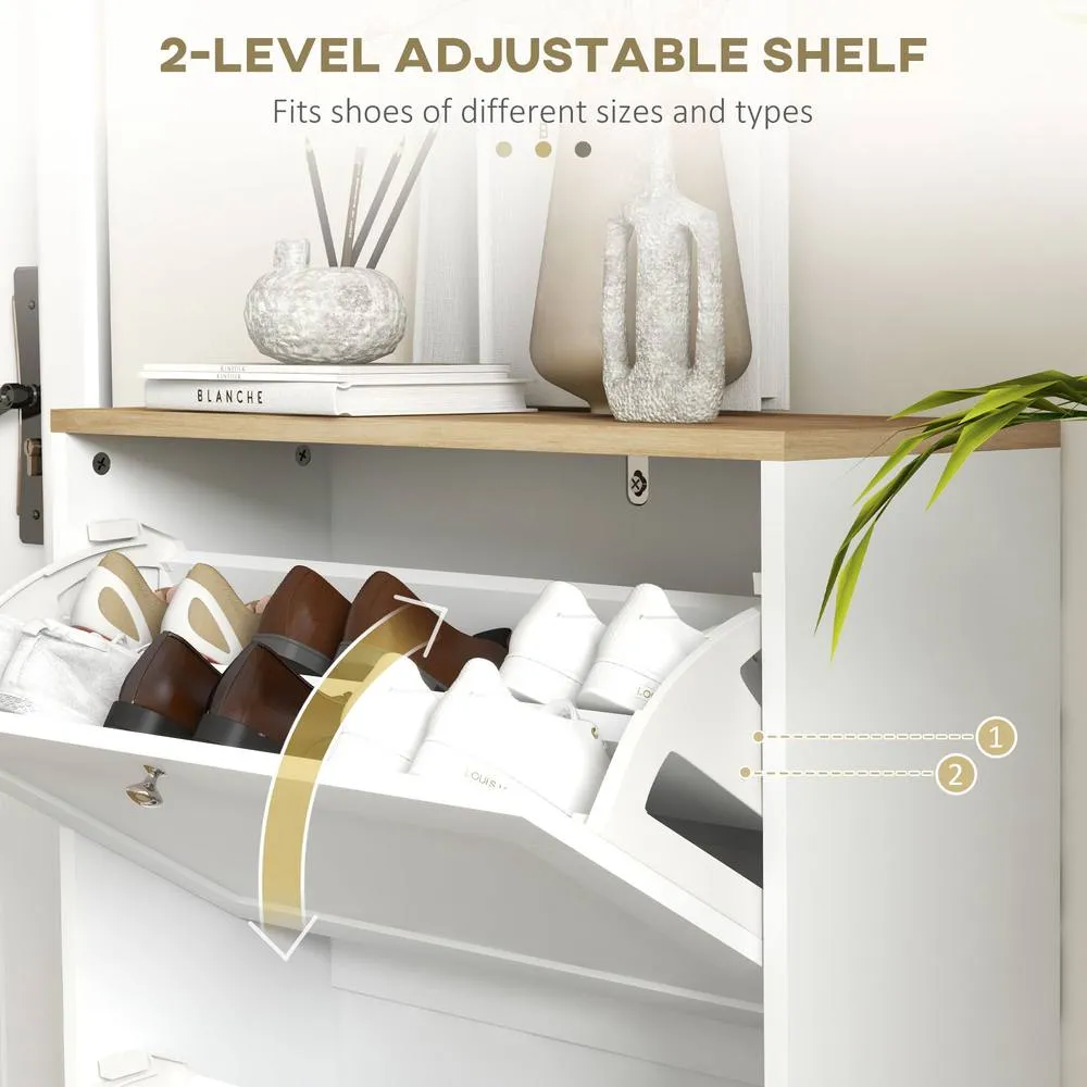 HOMCOM 2 Flip Drawer Narrow Shoe Cabinet with Adjustable Shelves, White 6