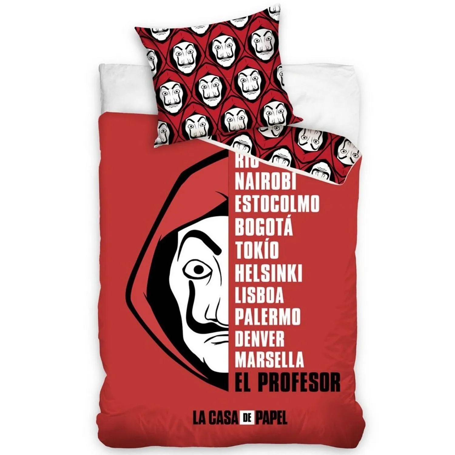 Money Heist La Casa De Papel Cotton Duvet Cover Set in Dark Red