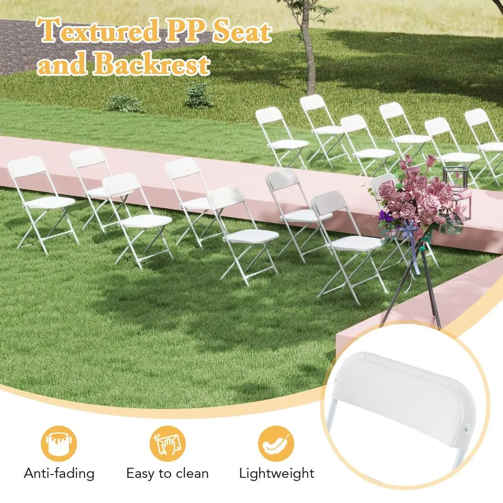 Costway 4Pack Metal Folding Chairs Portable Patio Chairs w/ Plastic Seat & Back in White 4