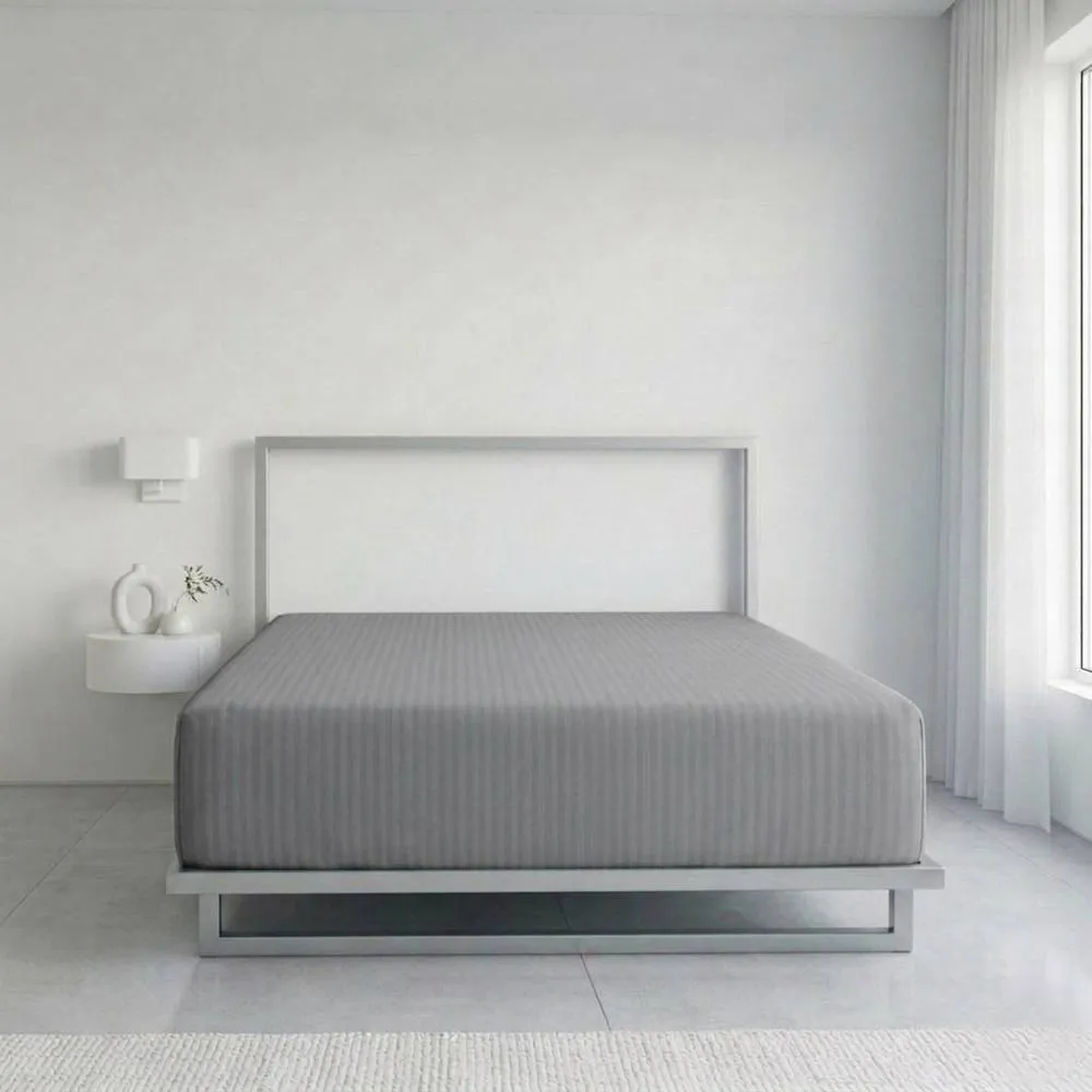 Snug City Luxury Satin Stripe T250 Cotton Rich Soft Extra Deep 30cm Fitted Sheet in Grey