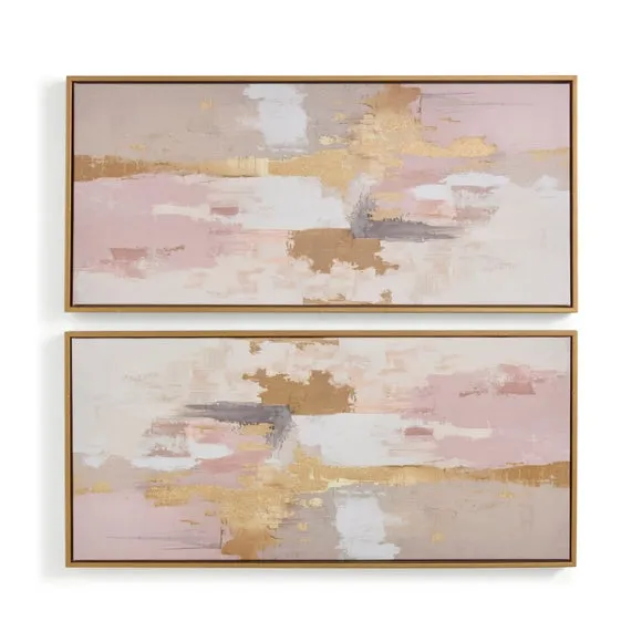 Set of 2 Abstract Global Pink & Gold Framed Canvases 3