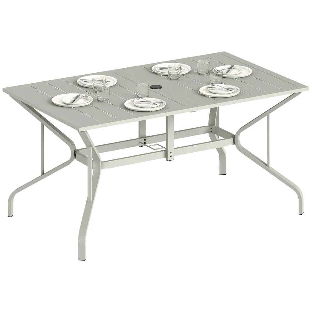 OUTSUNNY Garden Dining Table with Steel Frame & Slatted Top, Light Grey 2