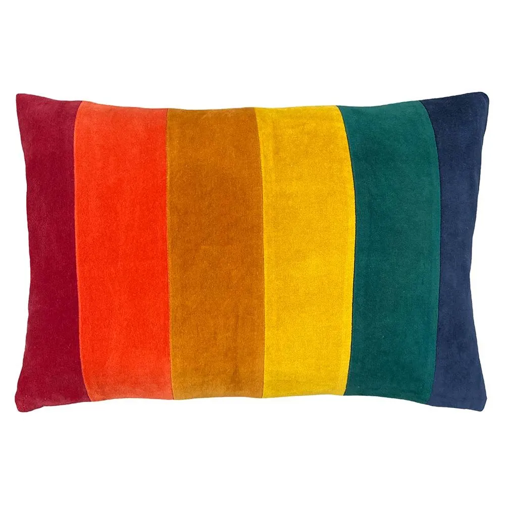 Furn Rainbow Striped Velvet Cushion in Gold