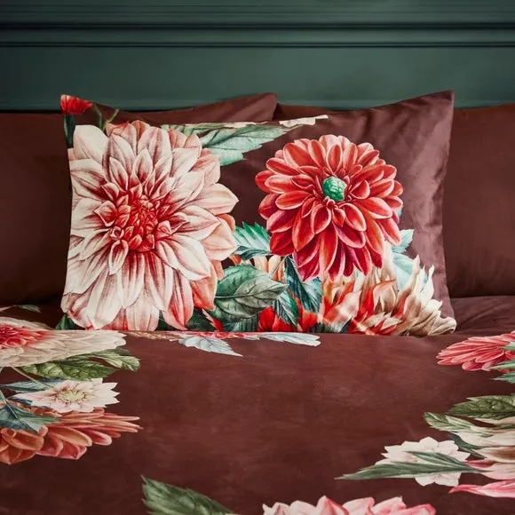 Allouise Floral Brown Luxury Velvet Duvet Cover and Pillowcase Set 2