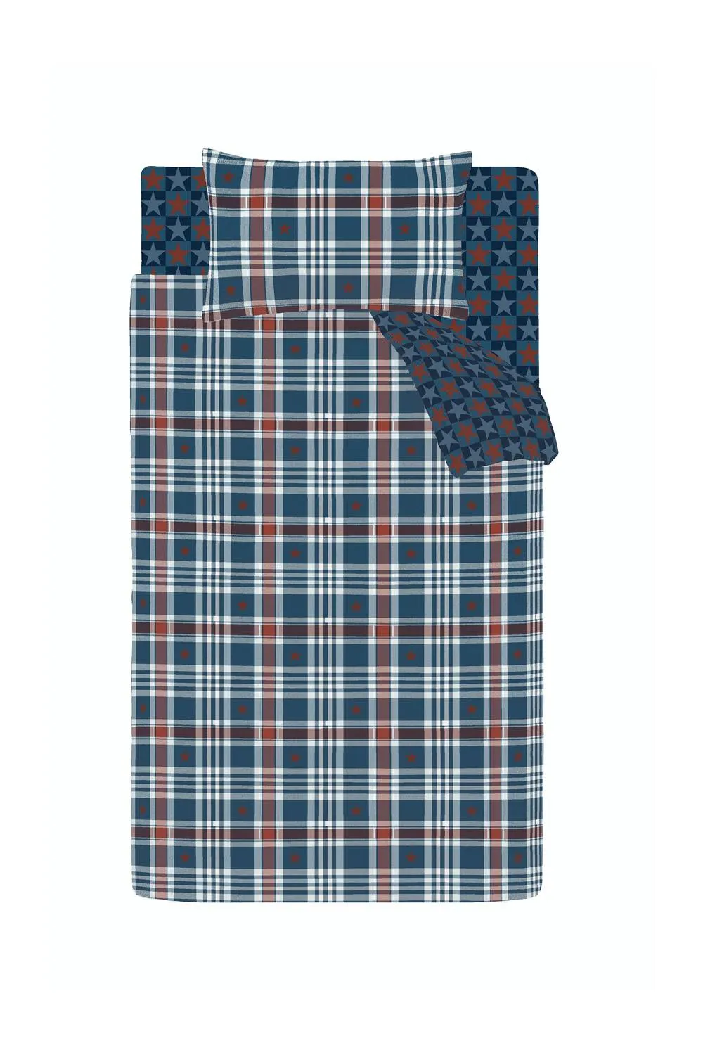 Catherine Lansfield 'Stars & Check' Reversible Duvet Cover Set in Blue 5