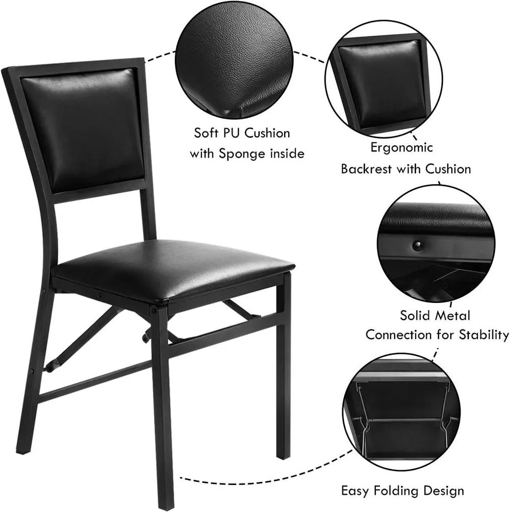 Costway Set of 2 Padded Folding Chair Metal Frame Counter Height Dining Chairs in Black 3