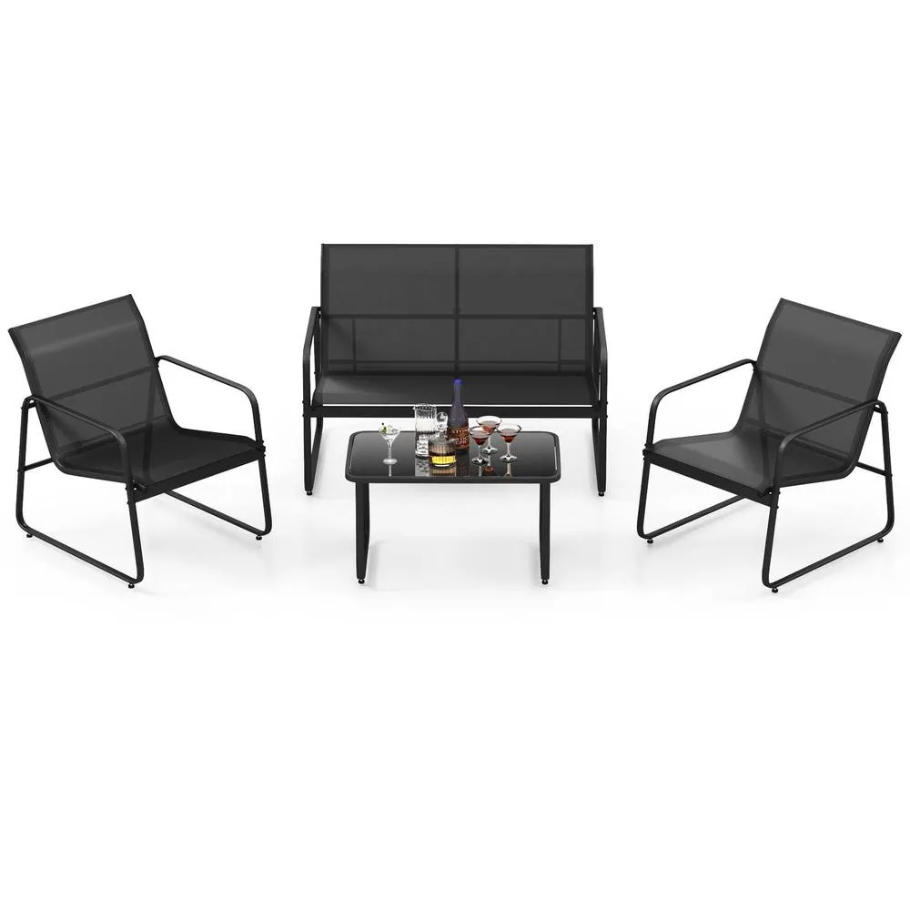 Costway 4PCS Garden Furniture Set Patio Conversation Set w/Loveseat & 2 Chairs in Black 3