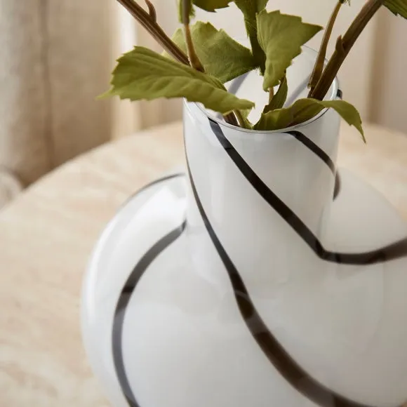 Black & White Striped Swirl Glass Vase 2