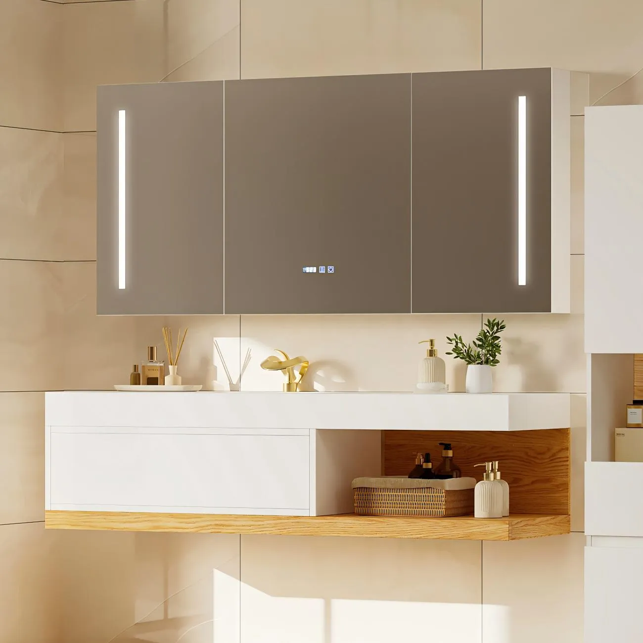 150cm Floating Bathroom Vanity & LED Medicine Cabinet Set