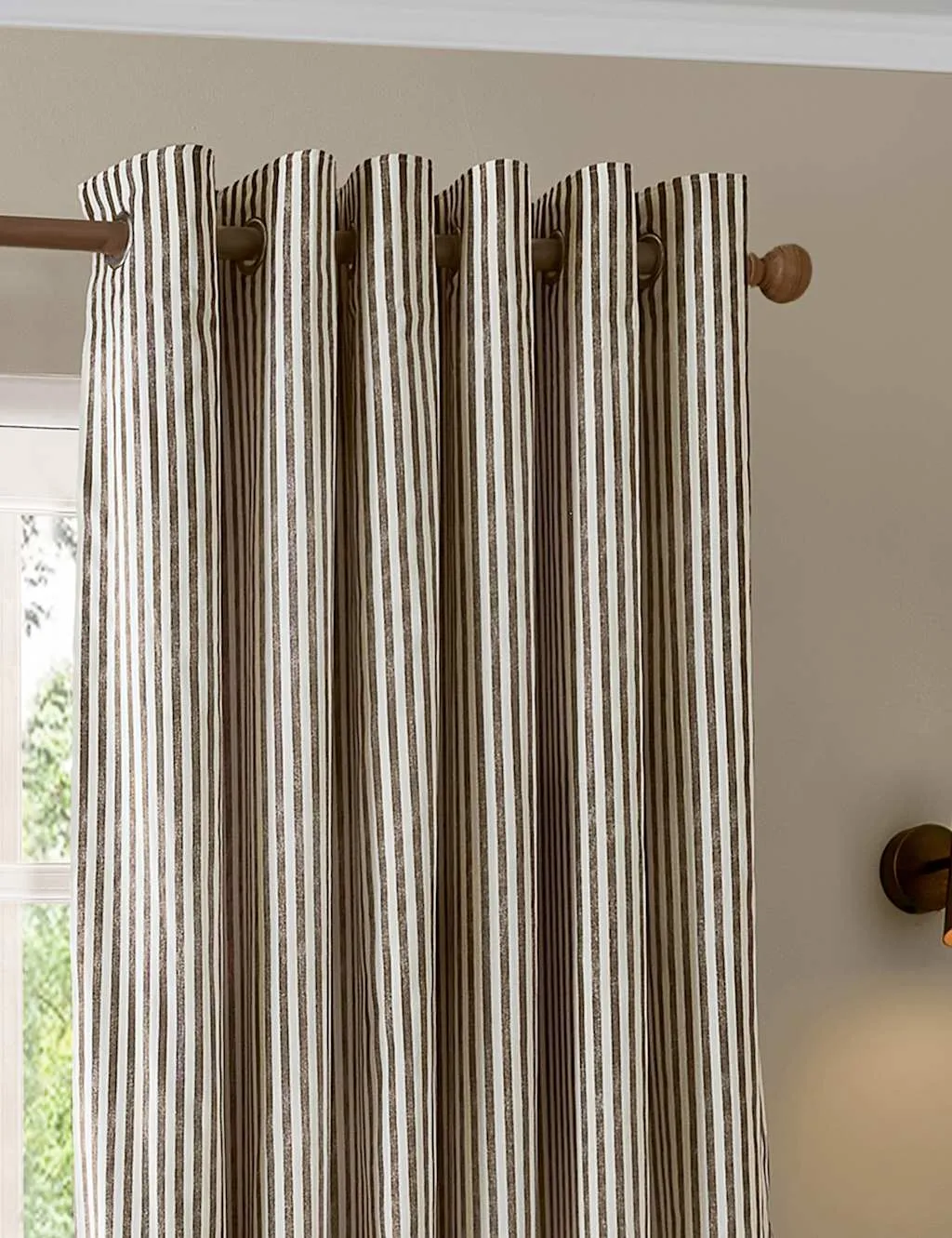 YARD Hebden Pure Cotton Striped Eyelet Curtains Brown Mix