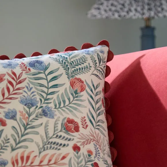 Folk Floral Cotton Square Cushion Cover 2