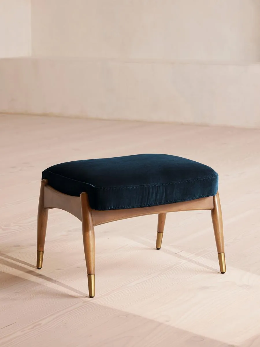 Theodore Oak Footstool, Velvet, Royal Blue