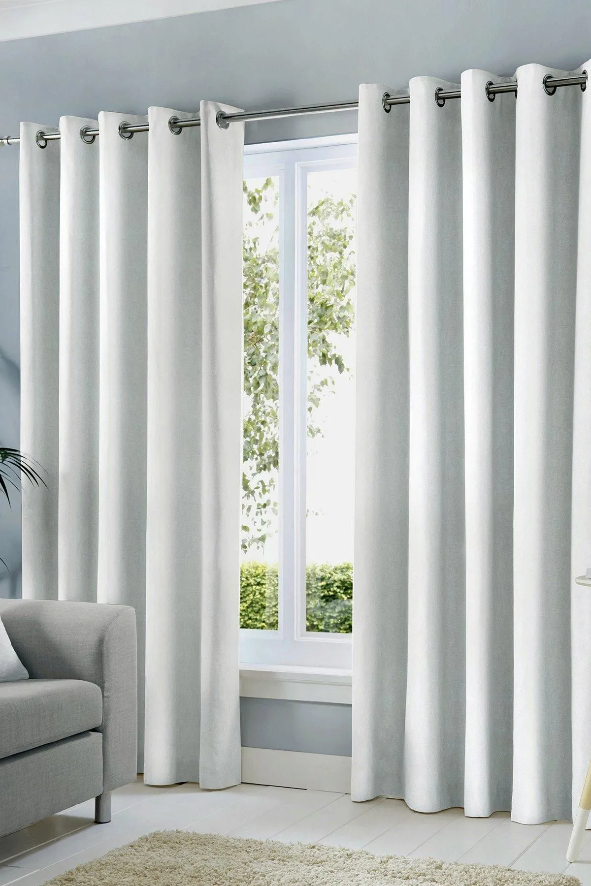 Fusion 'Sorbonne' 100% Cotton Light Filtering Plain Dyed Eyelet Curtains in White