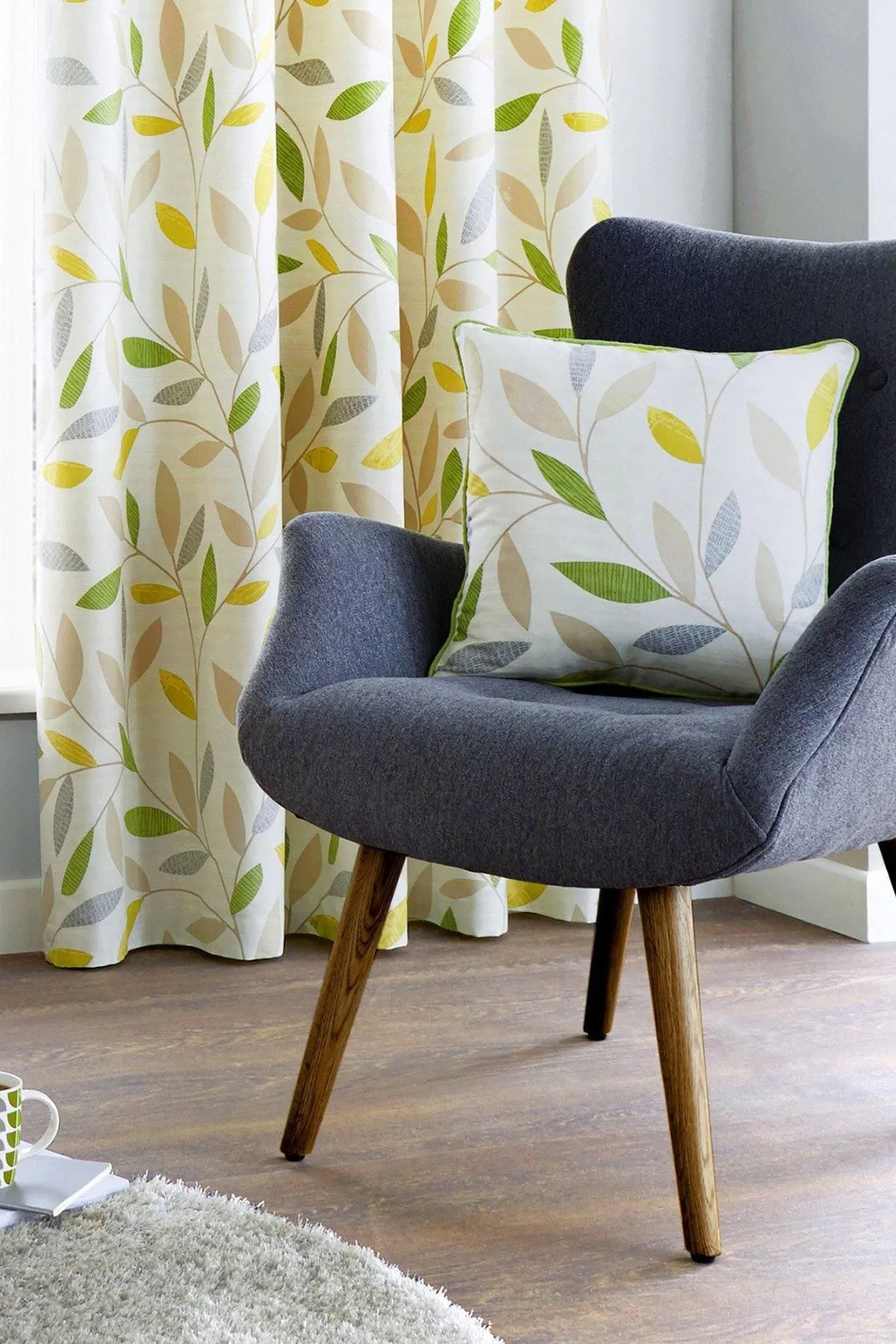 Fusion 'Beechwood' Classic Leaf Trail Print 100% Cotton Filled Cushion in Green 2