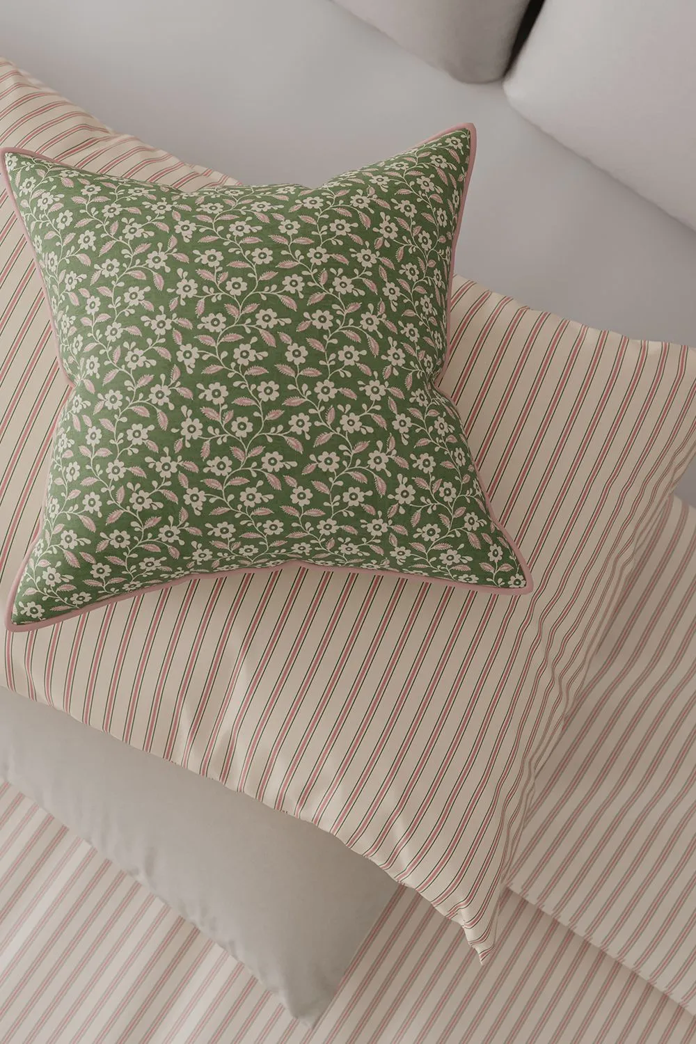 Helena Springfield 'Ticking Stripe' Cotton Duvet Cover Set in Green 4