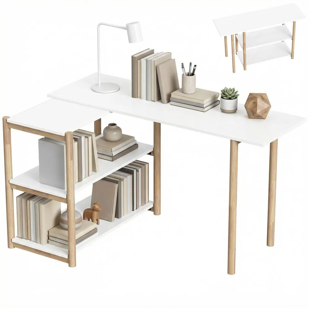 HOMCOM Computer Desk with Storage Shelves 150 cm White/Oak in White