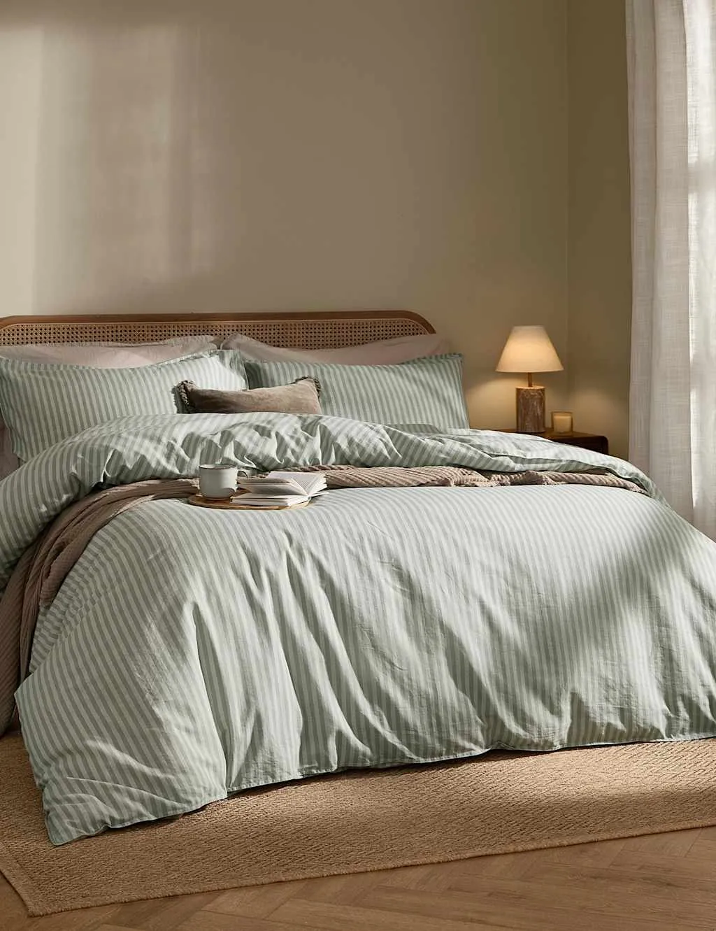 YARD Pure Cotton Marlow Stripe Duvet Cover Sage Mix