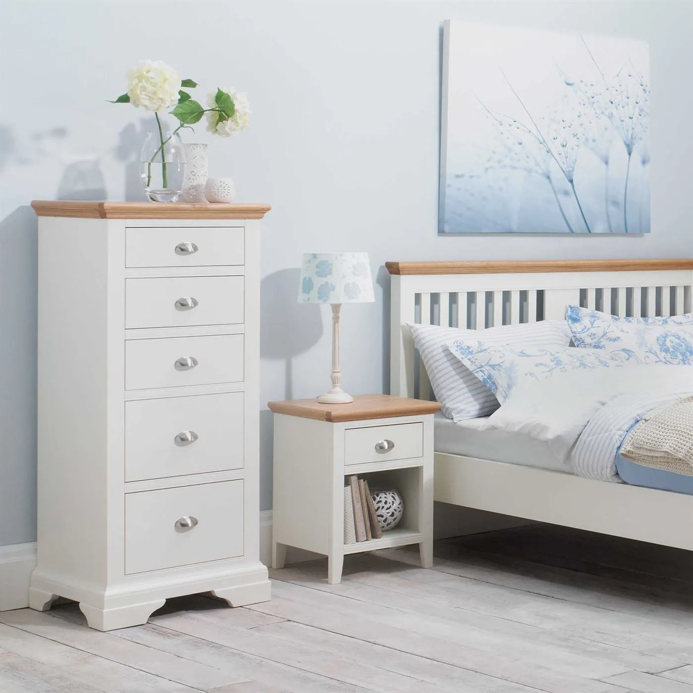 Carrington 1 Drawer Nightstand, Ivory and Oak