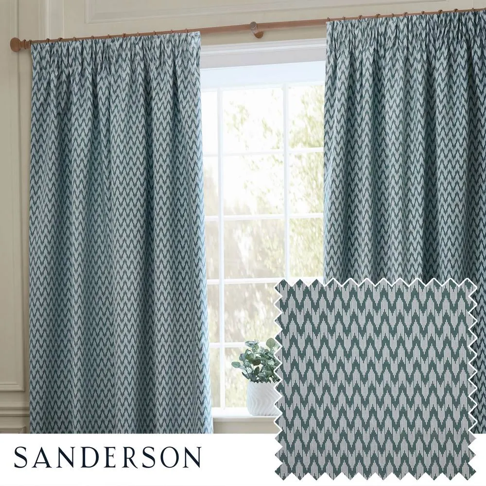 Sanderson Hutton Jacquard Room Darkening Pencil Pleat Curtains in Blue 1