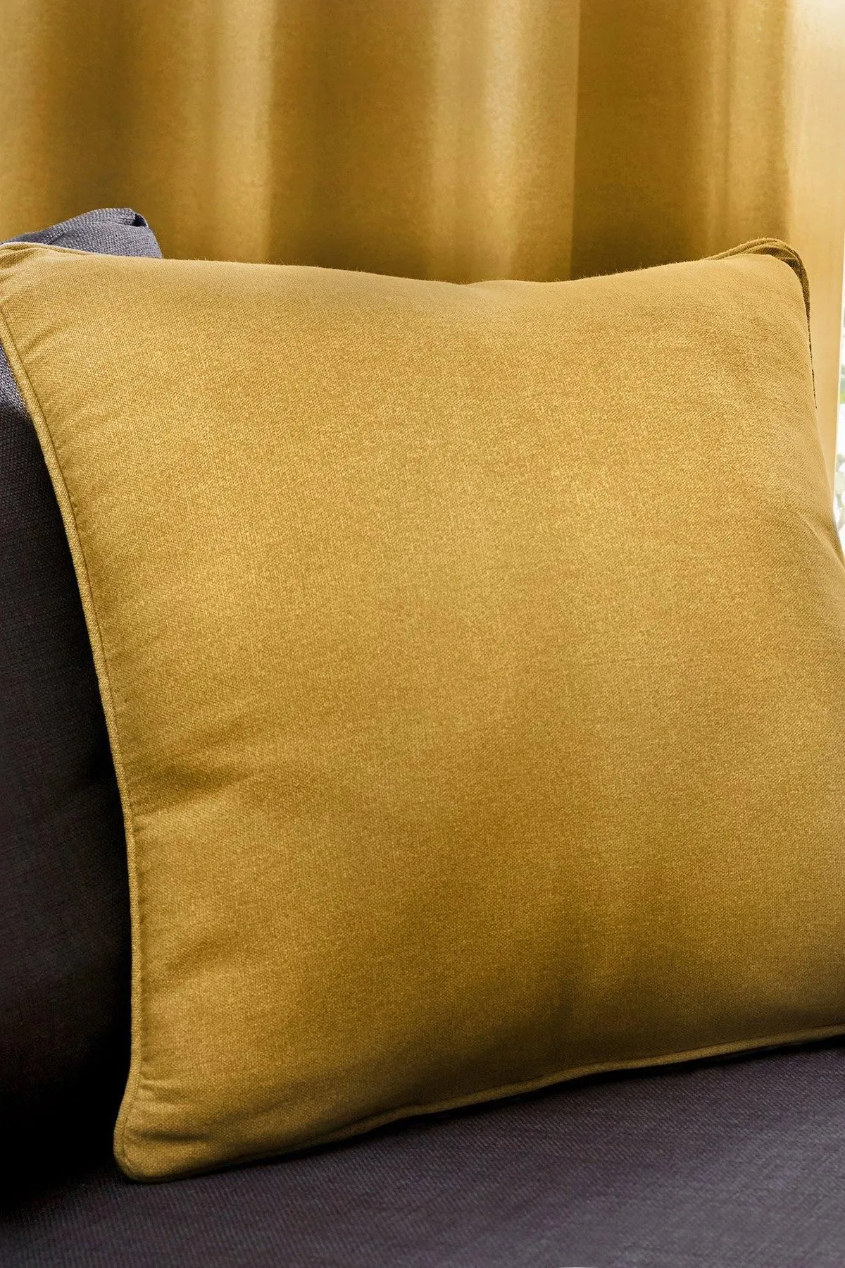 Fusion 'Sorbonne' Luxury Plain Dyed Filled Cushion 100% Cotton in Mustard 1