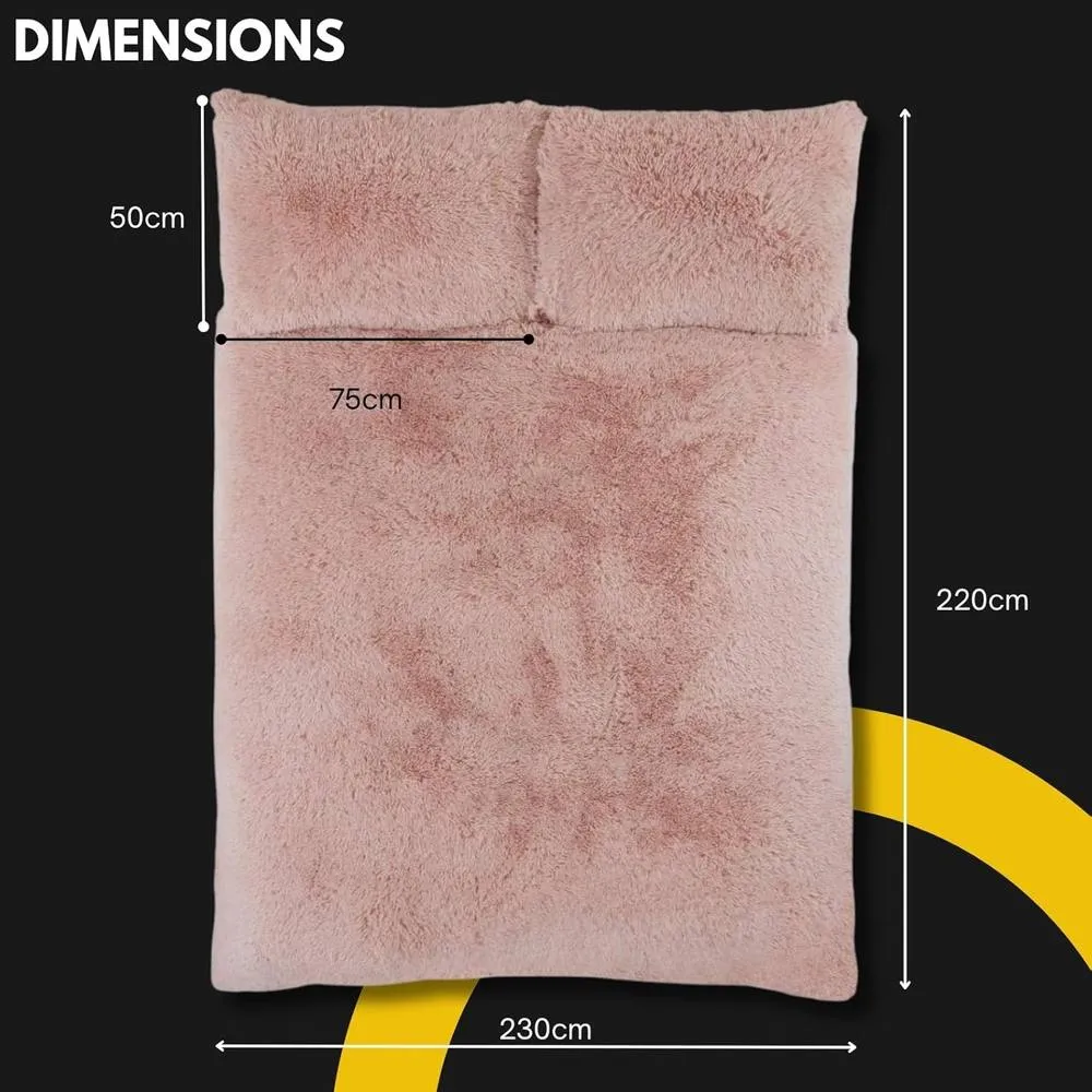 Smart Living Luxury Long Pile Faux Fur Duvet Cover with Pillowcases in Pink 2
