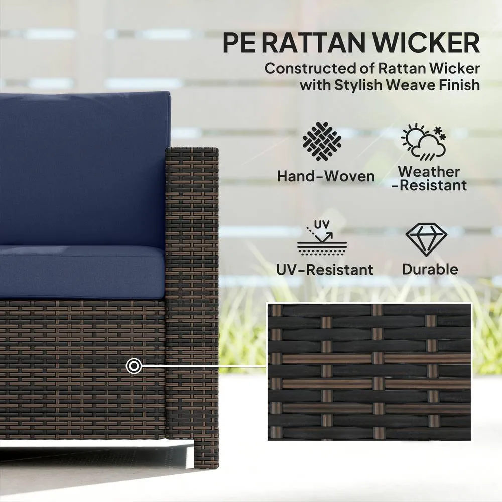 OUTSUNNY Rattan Wicker 3-seater Sofa Chair Patio Furniture in Dark Blue 4
